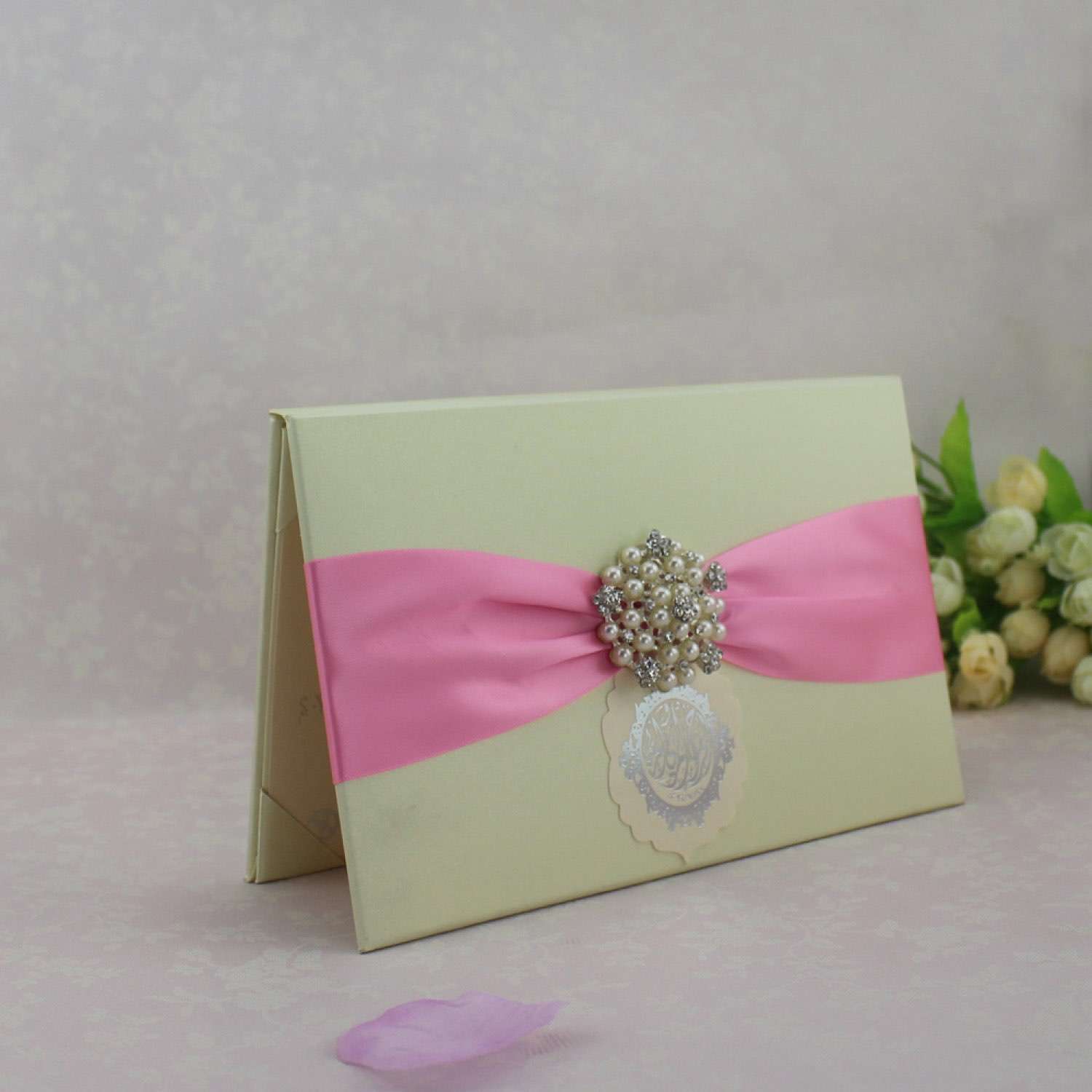 Silk Invitation Rectangle Wedding Invitation Card Customized 